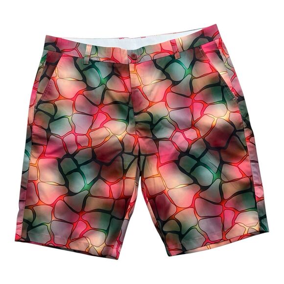 Hreski Men’s Golf Casual Shorts Sz 36 Multicolor geometric Flat Front - Picture 1 of 5